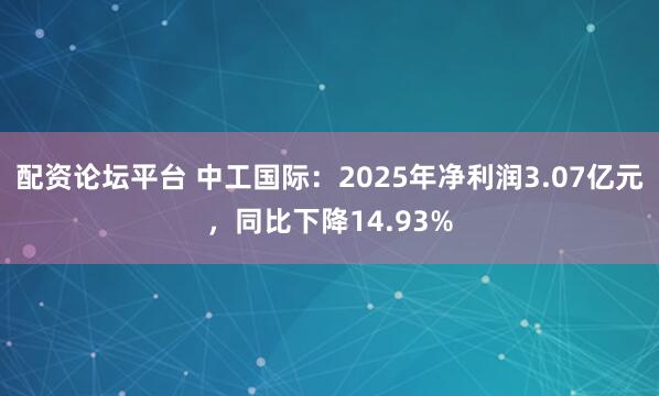 配资论坛平台 中工国际：2025年净利润3.07亿元，同比下降14.93%